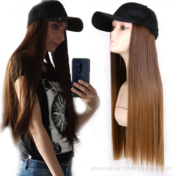 Hot Wholesale long straight baseball cap with hair extension 22 inch synthetic hat wig for women girl Cosplay wigs 260g